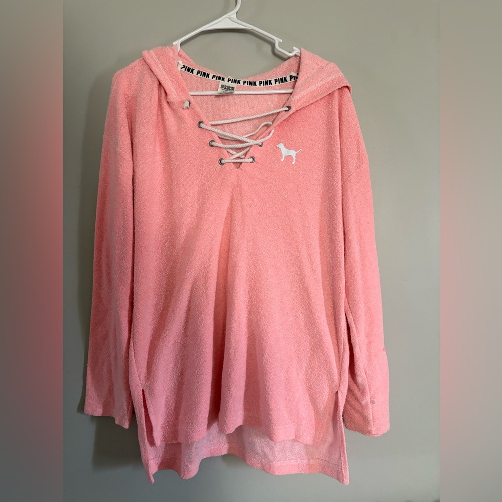 PINK Lace-Up Varsity Pullover hoodie swim cover up